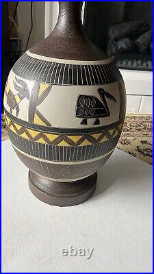 MidCentury Modern Studio Art Pottery Ceramic Incised Abstract Animal Table Lamp