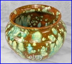Mid-Century California Pottery Green & Brown Drip Glazed Vase