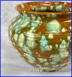 Mid-Century California Pottery Green & Brown Drip Glazed Vase