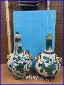 Mid Century Ceramic Art Pottery 2 Handle Vase, Signed, Italy 11.5