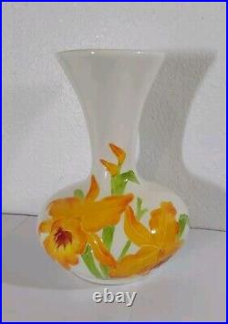 Mid Century Ceramic Pottery Floral Signed Vase- Embossed Relief 7 Tall X 6.25