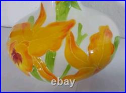 Mid Century Ceramic Pottery Floral Signed Vase- Embossed Relief 7 Tall X 6.25