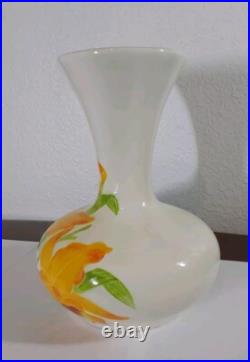 Mid Century Ceramic Pottery Floral Signed Vase- Embossed Relief 7 Tall X 6.25