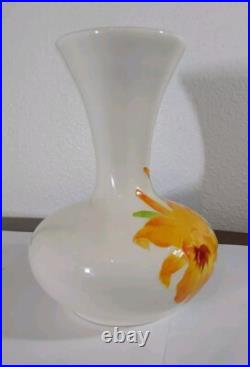 Mid Century Ceramic Pottery Floral Signed Vase- Embossed Relief 7 Tall X 6.25
