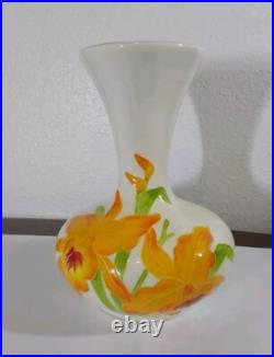 Mid Century Ceramic Pottery Floral Signed Vase- Embossed Relief 7 Tall X 6.25