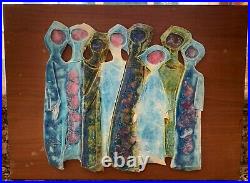Mid Century Figural Tiles Artwork Signed by Unknown Artist
