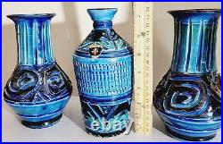 Mid Century Florentine Bitossi Italian Art Pottery Rimini Blue & Green Vase Set