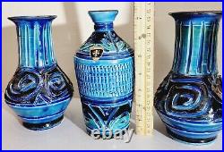 Mid Century Florentine Italian Art Pottery Rimini Blue and Green Vase Set of 3