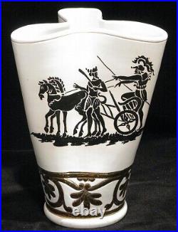 Mid Century Italian Vase Gold Gilt Roman Men & Chariot 1950's Bloomingdales NYC