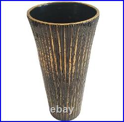 Mid Century Modern Aldo Londi Seta Italian Ceramic Vase Gold & Black 10