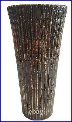 Mid Century Modern Aldo Londi Seta Italian Ceramic Vase Gold & Black 10