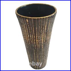 Mid Century Modern Aldo Londi Seta Italian Ceramic Vase Gold & Black 10