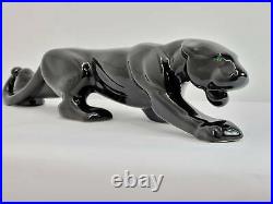 Mid Century Modern Art Pottery Ceramic Black Panther Cat Statue Sculpture