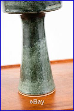 Mid Century Modern Art Pottery Vase Studio Ceramics Japanese Green Tall Japan NM