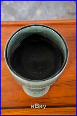 Mid Century Modern Art Pottery Vase Studio Ceramics Japanese Green Tall Japan NM