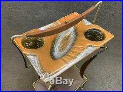 Mid Century Modern Gold Tone Wire & Art Pottery Smoke Stand Drink Ashtray Table