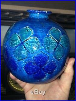 Mid Century Modern Italy Vase Rimini Blue Vintage Ceramic Art Pottery Floral