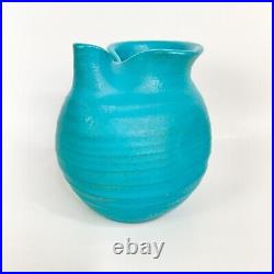 Mid Century Modern Teal Wishon Harrell Studio Art Pottery Ceramic Vase Vintage