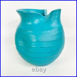 Mid Century Modern Teal Wishon Harrell Studio Art Pottery Ceramic Vase Vintage