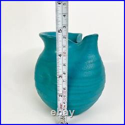 Mid Century Modern Teal Wishon Harrell Studio Art Pottery Ceramic Vase Vintage