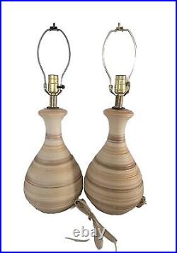 Mid Century Modern Textured Ceramic Art Pottery Lamps Set Of 2 Sand Tones