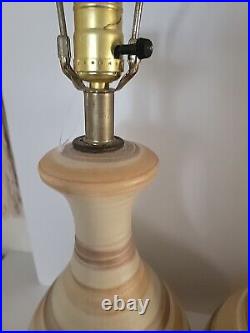 Mid Century Modern Textured Ceramic Art Pottery Lamps Set Of 2 Sand Tones