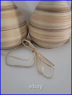 Mid Century Modern Textured Ceramic Art Pottery Lamps Set Of 2 Sand Tones