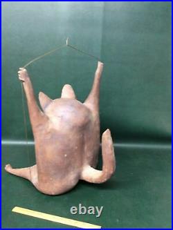 Mid Century Modernist ART POTTERY Large Hanging Fat Cat Signed Sculpture dB
