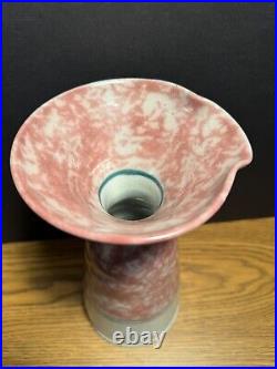 Mid-Century Studio Art Pottery Ceramic Pink Brown Glazed Carafe 11 Signed MH