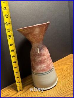 Mid-Century Studio Art Pottery Ceramic Pink Brown Glazed Carafe 11 Signed MH