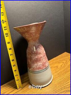 Mid-Century Studio Art Pottery Ceramic Pink Brown Glazed Carafe 11 Signed MH