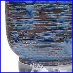 Modern Art Pottery Blue Bronze Lined Table Lamp Neutral Drip Glaze Ceramic White