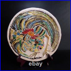 Modern Art Pottery Ceramic Plate Under Plate Round Rooster France N7548 Modern Art Pottery Ceramic Plate Under Plate Round Rooster France N7548