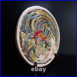 Modern Art Pottery Ceramic Plate Under Plate Round Rooster France N7548