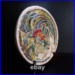 Modern Art Pottery Ceramic Plate Under Plate Round Rooster France N7548