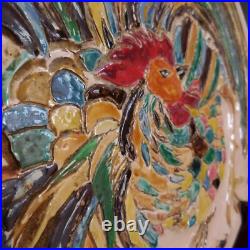 Modern Art Pottery Ceramic Plate Under Plate Round Rooster France N7548