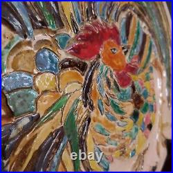 Modern Art Pottery Ceramic Plate Under Plate Round Rooster France N7548