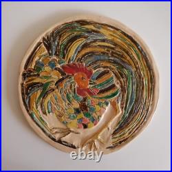 Modern Art Pottery Ceramic Plate Under Plate Round Rooster France N7548