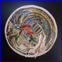 Modern Art Pottery Ceramic Plate Under Plate Round Rooster France N7548