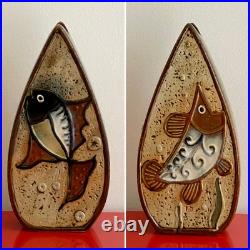 Modernist FISH DESIGN Double Sided 12 Studio Art Pottery Ceramic Vase Denmark