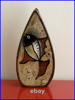 Modernist FISH DESIGN Double Sided 12 Studio Art Pottery Ceramic Vase Denmark