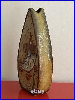 Modernist FISH DESIGN Double Sided 12 Studio Art Pottery Ceramic Vase Denmark