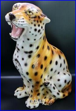 Monumental Italian Ceramic Leopard Statue