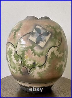 Monumental Jamie Davis Studio Art Pottery 1980s Postmodern Raku Ceramic Vase 12