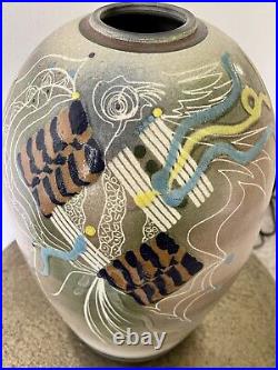 Monumental Jamie Davis Studio Art Pottery 1980s Postmodern Raku Ceramic Vase 14