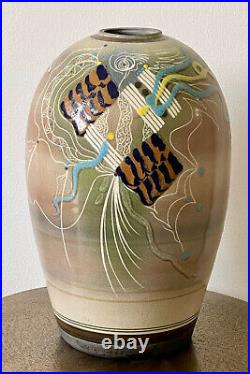 Monumental Jamie Davis Studio Art Pottery 1980s Postmodern Raku Ceramic Vase 14