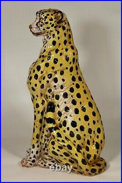 Monumental Mid 20th Century Italian Terra Cotta Ceramic Leopard Statue