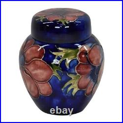 Moorcroft Art Pottery 1970s Blue Red Anemone Ceramic Covered Ginger Jar