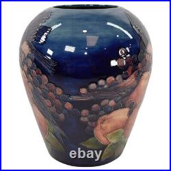 Moorcroft Art Pottery Blue Finches And Fruit Large Ceramic Bulbous Vase (Nash)