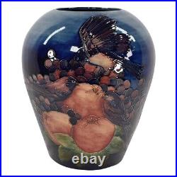 Moorcroft Art Pottery Blue Finches And Fruit Large Ceramic Bulbous Vase (Nash)
